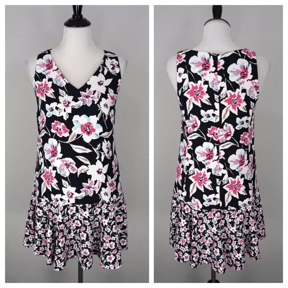 BANANA REPUBLIC Pink Floral Peplum V-Neck Sleeveless Flounce Hem Dress Sz 0 - Picture 3 of 6
